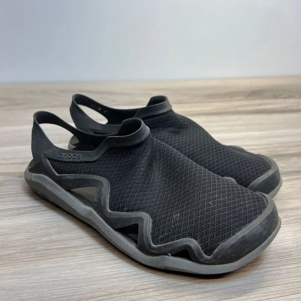 CROCS Swiftwater Mesh Wave Sandals Mens Size 8‎ Black Water Shoes Iconic Comfort